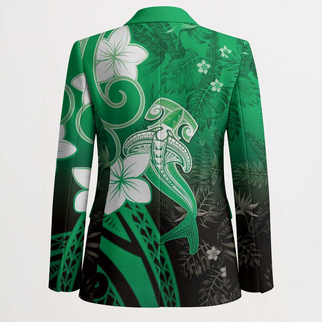 Polynesia Hammerhead Shark Blazer Green Tribal Pattern With Plumeria - Polynesian Pride