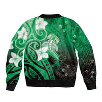 Polynesia Hammerhead Shark Bomber Jacket Green Tribal Pattern With Plumeria - Polynesian Pride