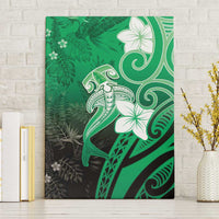 Polynesia Hammerhead Shark Canvas Wall Art Green Tribal Pattern With Plumeria - Polynesian Pride