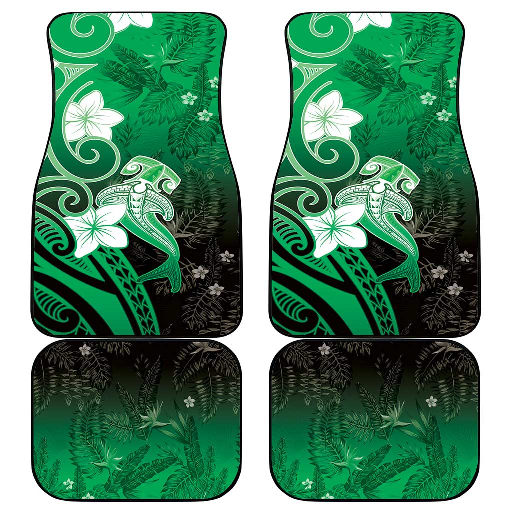 Polynesia Hammerhead Shark Car Mats Green Tribal Pattern With Plumeria - Polynesian Pride