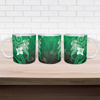 Polynesia Hammerhead Shark Ceramic Mug Green Tribal Pattern With Plumeria - Polynesian Pride