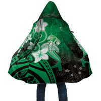 Polynesia Hammerhead Shark Cloak Green Tribal Pattern With Plumeria - Polynesian Pride