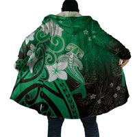 Polynesia Hammerhead Shark Cloak Green Tribal Pattern With Plumeria - Polynesian Pride
