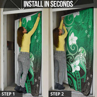 Polynesia Hammerhead Shark Door Cover Green Tribal Pattern With Plumeria - Polynesian Pride