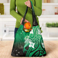 Polynesia Hammerhead Shark Grocery Bag Green Tribal Pattern With Plumeria - Polynesian Pride