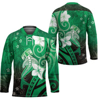 Polynesia Hammerhead Shark Hockey Jersey Green Tribal Pattern With Plumeria - Polynesian Pride