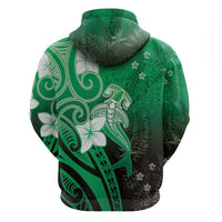 Polynesia Hammerhead Shark Hoodie Green Tribal Pattern With Plumeria - Polynesian Pride