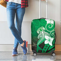 Polynesia Hammerhead Shark Luggage Cover Green Tribal Pattern With Plumeria - Polynesian Pride