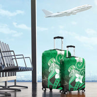 Polynesia Hammerhead Shark Luggage Cover Green Tribal Pattern With Plumeria - Polynesian Pride