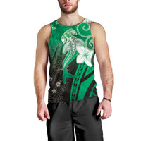 Polynesia Hammerhead Shark Men Tank Top Green Tribal Pattern With Plumeria - Polynesian Pride
