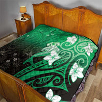 Polynesia Hammerhead Shark Quilt Green Tribal Pattern With Plumeria - Polynesian Pride