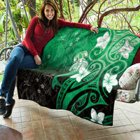 Polynesia Hammerhead Shark Quilt Green Tribal Pattern With Plumeria - Polynesian Pride