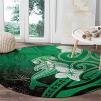 Polynesia Hammerhead Shark Round Carpet Green Tribal Pattern With Plumeria - Polynesian Pride