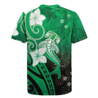 Polynesia Hammerhead Shark Rugby Jersey Green Tribal Pattern With Plumeria - Polynesian Pride