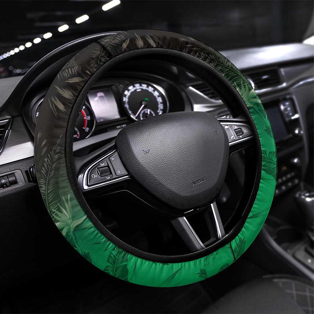 Polynesia Hammerhead Shark Steering Wheel Cover Green Tribal Pattern With Plumeria - Polynesian Pride