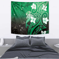 Polynesia Hammerhead Shark Tapestry Green Tribal Pattern With Plumeria - Polynesian Pride