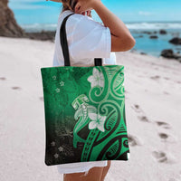 Polynesia Hammerhead Shark Tote Bag Green Tribal Pattern With Plumeria - Polynesian Pride