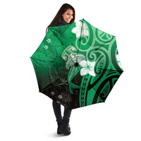 Polynesia Hammerhead Shark Umbrella Green Tribal Pattern With Plumeria - Polynesian Pride