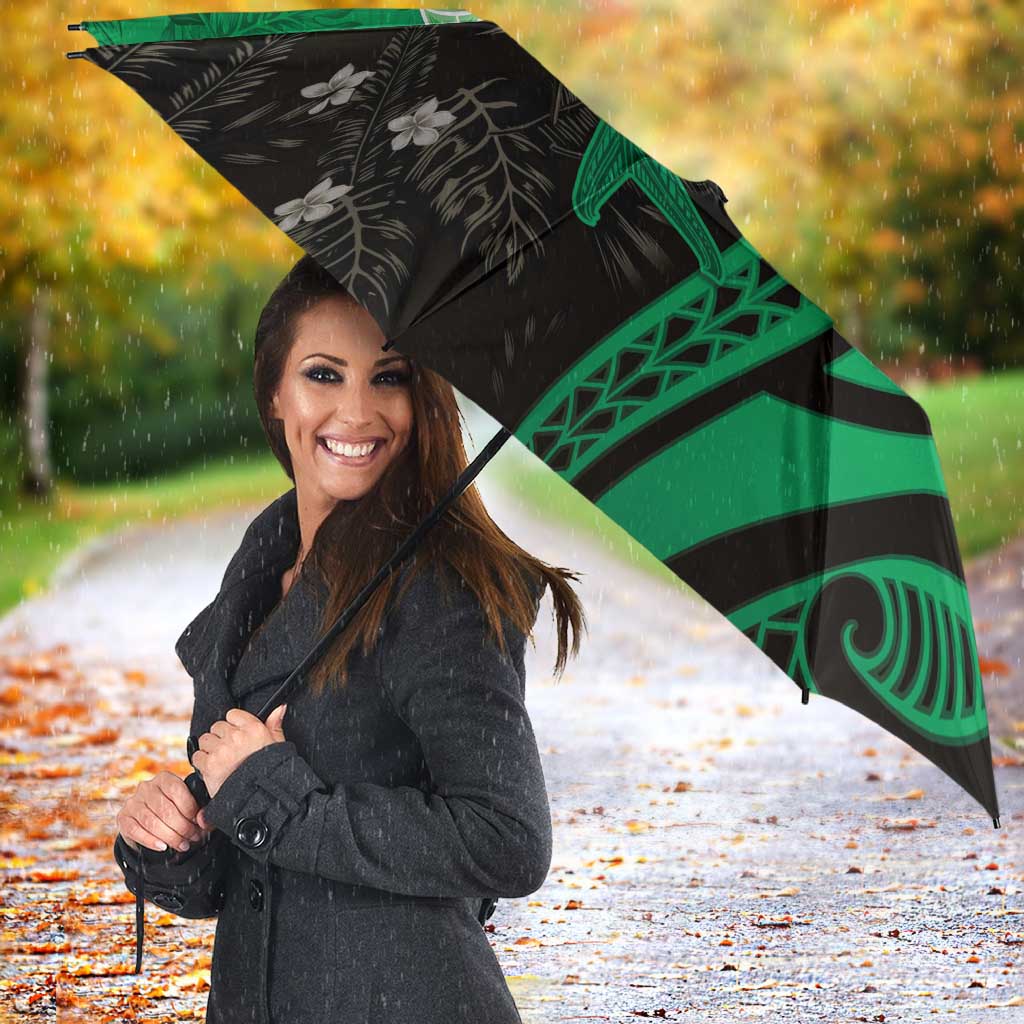 Polynesia Hammerhead Shark Umbrella Green Tribal Pattern With Plumeria - Polynesian Pride