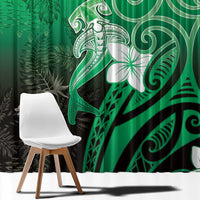 Polynesia Hammerhead Shark Window Curtain Green Tribal Pattern With Plumeria - Polynesian Pride