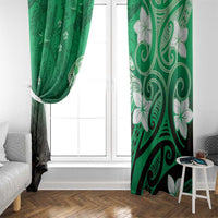 Polynesia Hammerhead Shark Window Curtain Green Tribal Pattern With Plumeria - Polynesian Pride