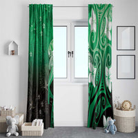 Polynesia Hammerhead Shark Window Curtain Green Tribal Pattern With Plumeria - Polynesian Pride