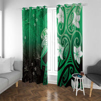 Polynesia Hammerhead Shark Window Curtain Green Tribal Pattern With Plumeria - Polynesian Pride