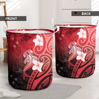 Polynesia Hammerhead Shark Laundry Basket Red Tribal Pattern With Plumeria - Polynesian Pride