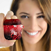 Polynesia Hammerhead Shark AirPods Case Red Tribal Pattern With Plumeria - Polynesian Pride