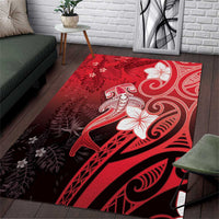 Polynesia Hammerhead Shark Area Rug Red Tribal Pattern With Plumeria - Polynesian Pride