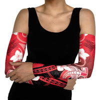 Polynesia Hammerhead Shark Arm Sleeves Red Tribal Pattern With Plumeria - Polynesian Pride