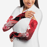 Polynesia Hammerhead Shark Arm Sleeves Red Tribal Pattern With Plumeria - Polynesian Pride