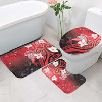 Polynesia Hammerhead Shark Bathroom Set Red Tribal Pattern With Plumeria - Polynesian Pride
