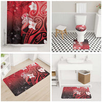 Polynesia Hammerhead Shark Bathroom Set Red Tribal Pattern With Plumeria - Polynesian Pride