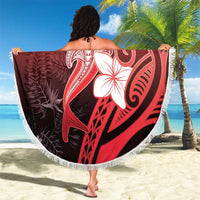 Polynesia Hammerhead Shark Beach Blanket Red Tribal Pattern With Plumeria - Polynesian Pride