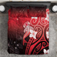 Polynesia Hammerhead Shark Bedding Set Red Tribal Pattern With Plumeria - Polynesian Pride