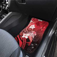 Polynesia Hammerhead Shark Car Mats Red Tribal Pattern With Plumeria - Polynesian Pride