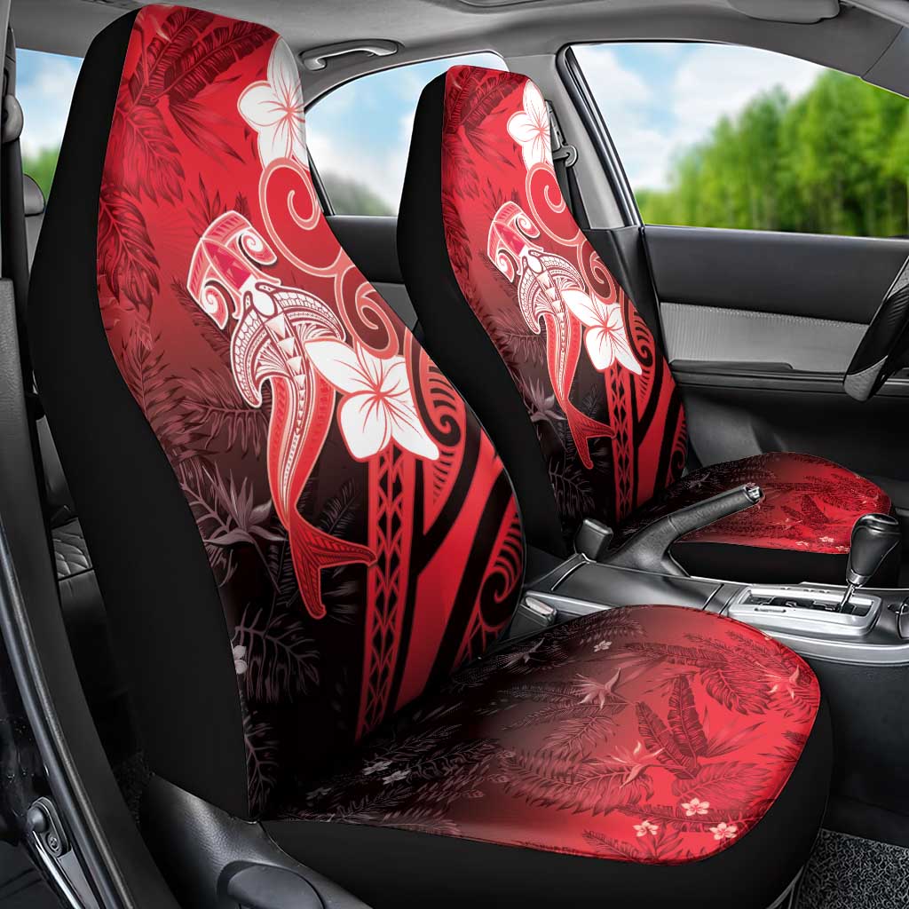 Polynesia Hammerhead Shark Car Seat Cover Red Tribal Pattern With Plumeria - Polynesian Pride