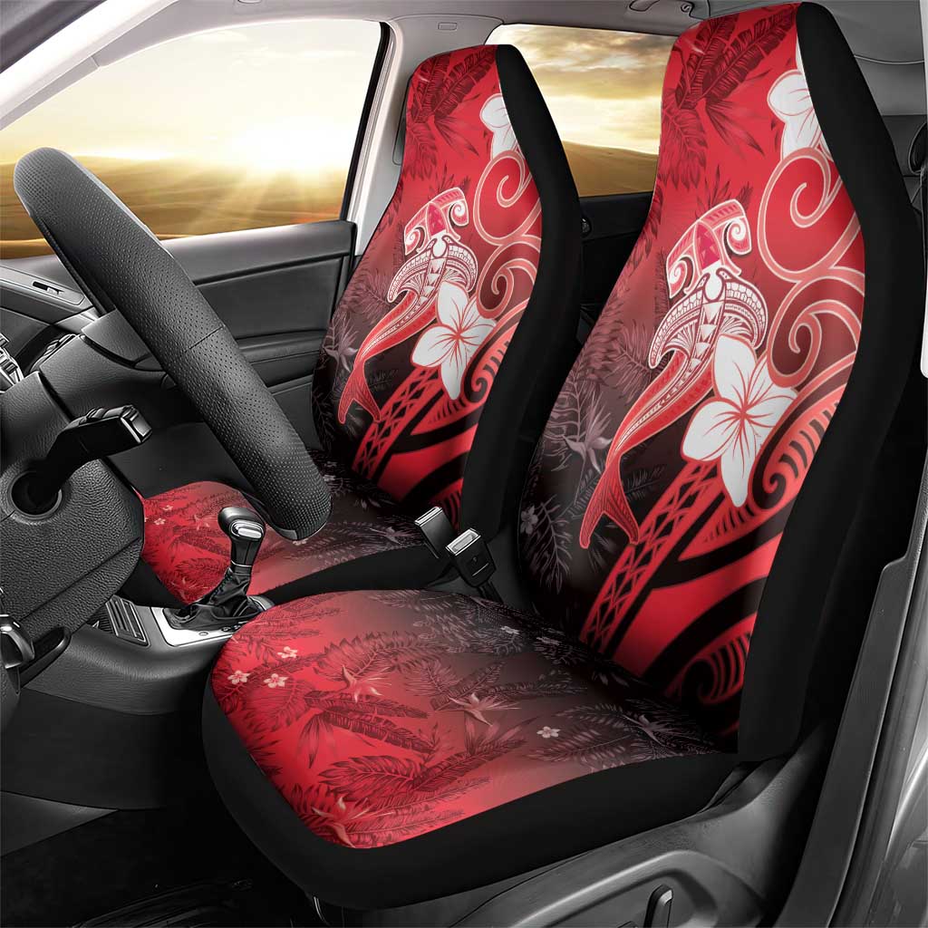 Polynesia Hammerhead Shark Car Seat Cover Red Tribal Pattern With Plumeria - Polynesian Pride