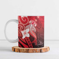 Polynesia Hammerhead Shark Ceramic Mug Red Tribal Pattern With Plumeria - Polynesian Pride
