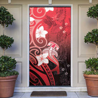 Polynesia Hammerhead Shark Door Cover Red Tribal Pattern With Plumeria - Polynesian Pride
