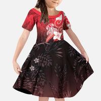 Polynesia Hammerhead Shark Family Matching Off The Shoulder Long Sleeve Dress and Hawaiian Shirt Red Tribal Pattern With Plumeria LT05 Daughter's Dress Red - Polynesian Pride