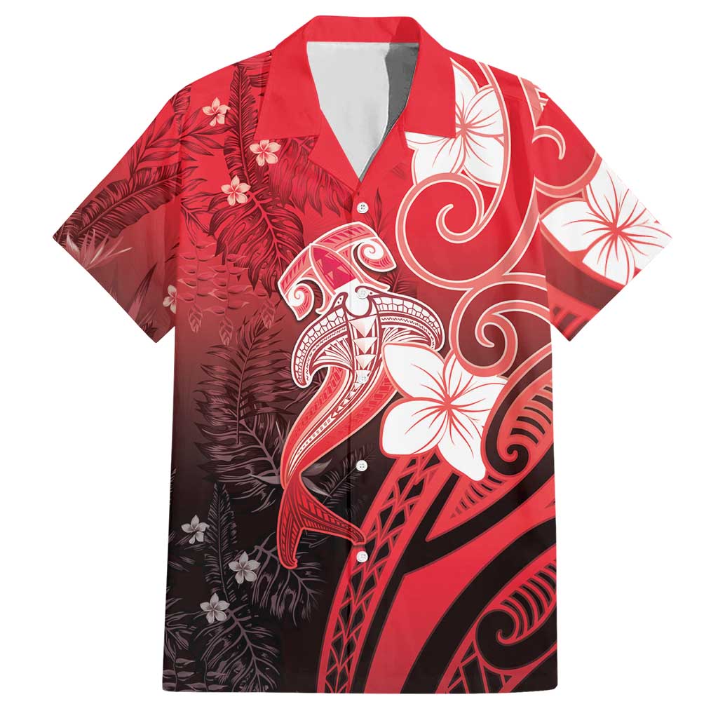 Polynesia Hammerhead Shark Hawaiian Shirt Red Tribal Pattern With Plumeria LT05 Red - Polynesian Pride
