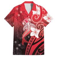 Polynesia Hammerhead Shark Hawaiian Shirt Red Tribal Pattern With Plumeria - Polynesian Pride