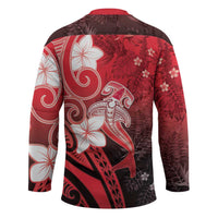 Polynesia Hammerhead Shark Hockey Jersey Red Tribal Pattern With Plumeria - Polynesian Pride