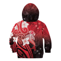 Polynesia Hammerhead Shark Kid Hoodie Red Tribal Pattern With Plumeria - Polynesian Pride