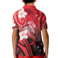 Polynesia Hammerhead Shark Kid Polo Shirt Red Tribal Pattern With Plumeria - Polynesian Pride