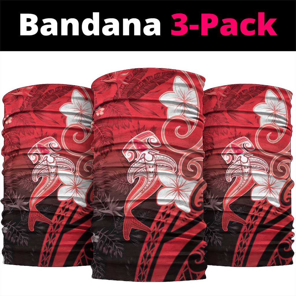 Polynesia Hammerhead Shark Neck Gaiter Red Tribal Pattern With Plumeria - Polynesian Pride