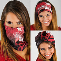 Polynesia Hammerhead Shark Neck Gaiter Red Tribal Pattern With Plumeria - Polynesian Pride