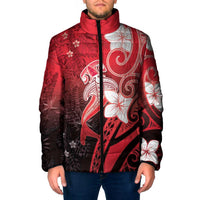 Polynesia Hammerhead Shark Padded Jacket Red Tribal Pattern With Plumeria - Polynesian Pride